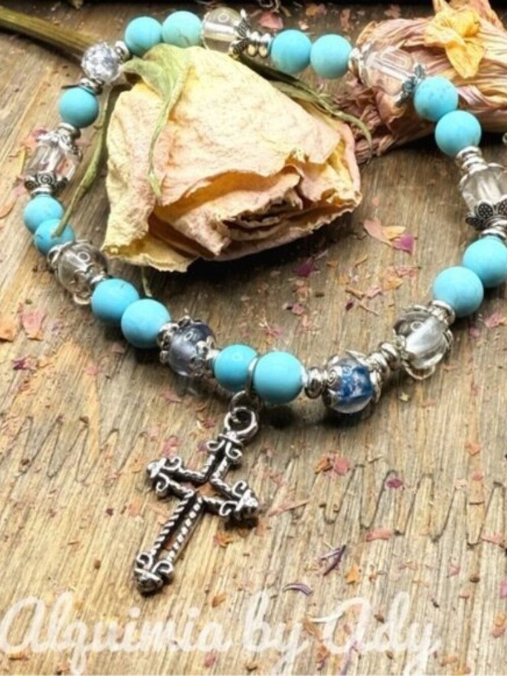 Turquoise essentials + silver Cross bracelet